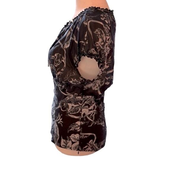 Karen Millen England Women's Ruffled Navy Floral V-Neck Blouse, 10 (US) - Picture 5 of 15